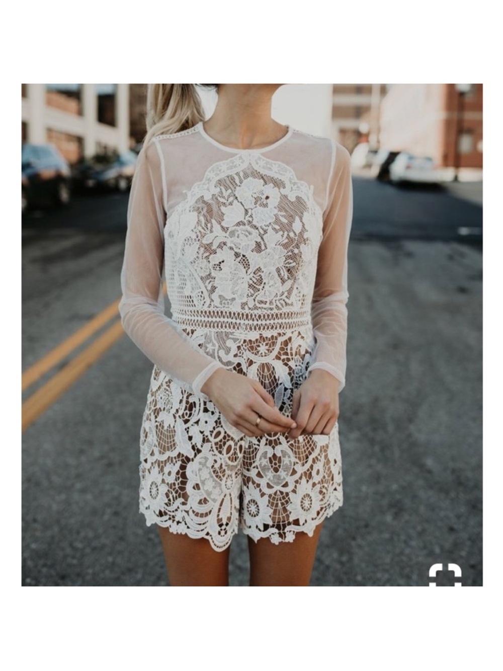 VICI White Lace Long-Sleeve Romper